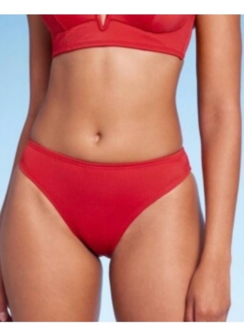 Shade & Shore Red Ribbed Bikini Bottoms